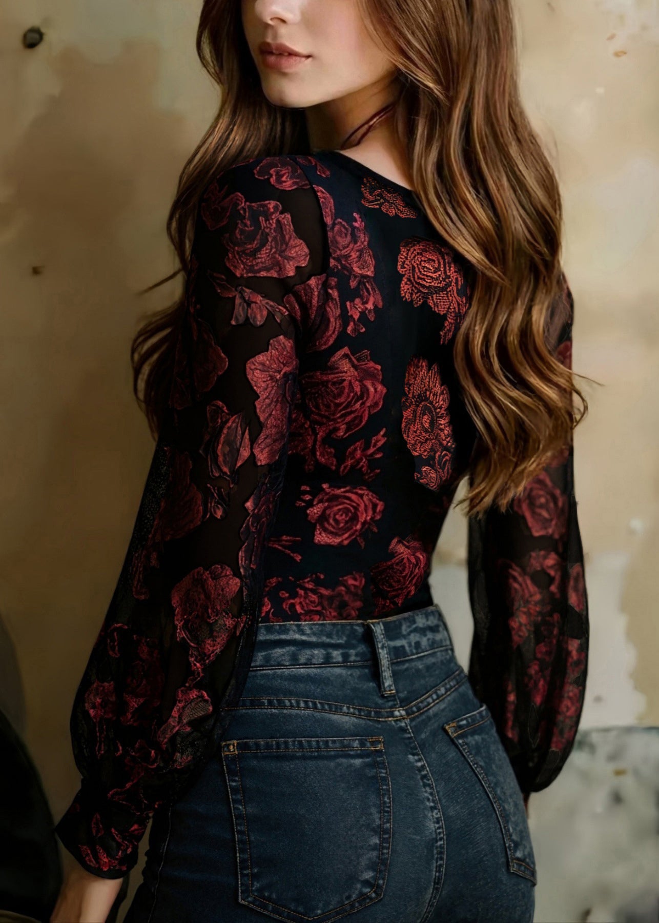 Women's Long Sleeve Top V Neck Lace Patchwork 1