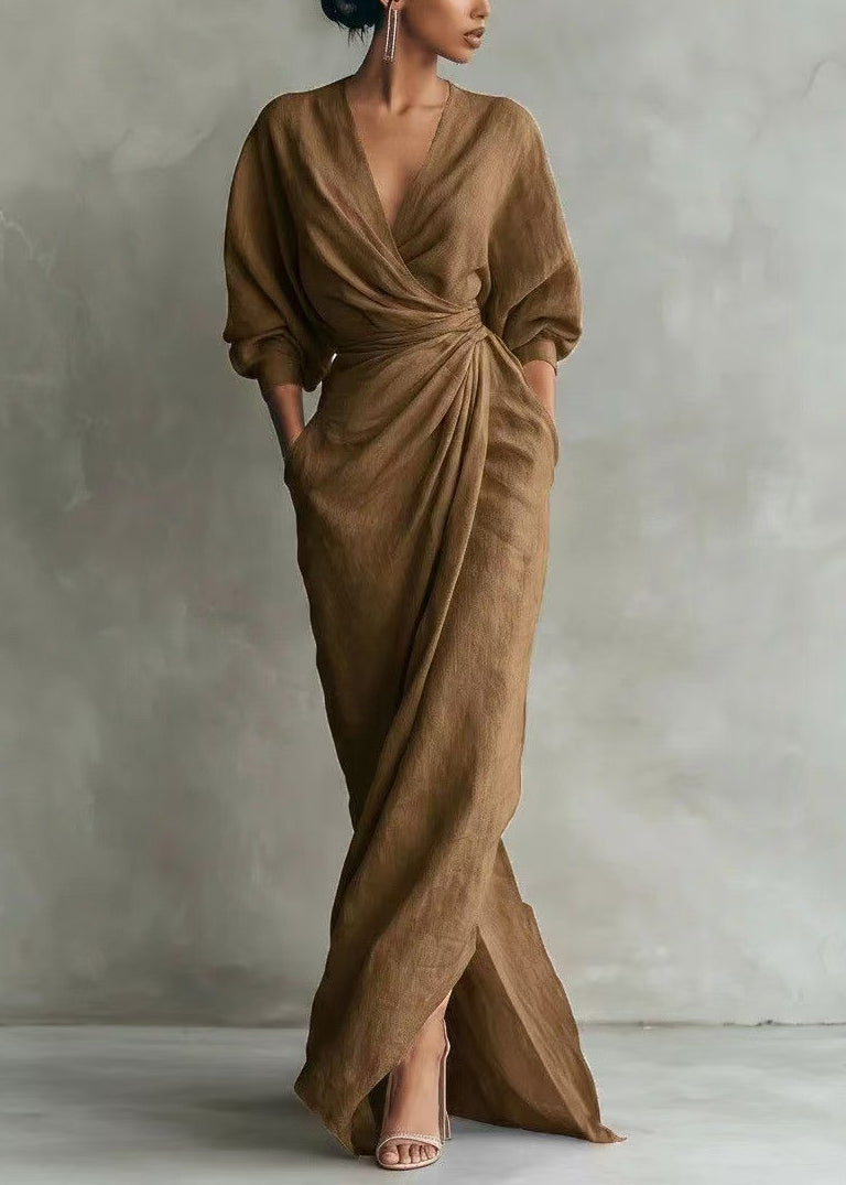 Women's Long Sleeve V Neck Dress Vintage Style 1
