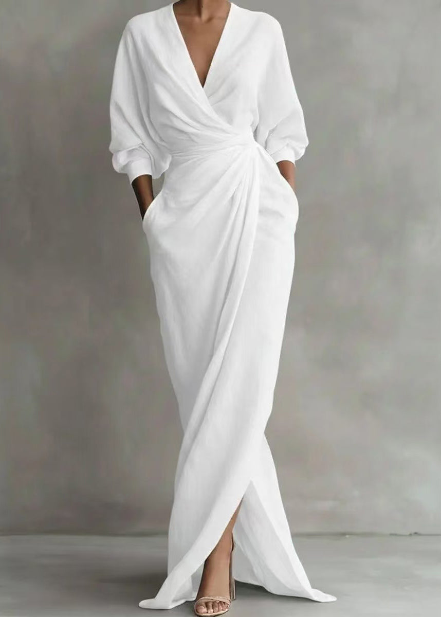 Women's Long Sleeve V Neck Dress Vintage Style 2