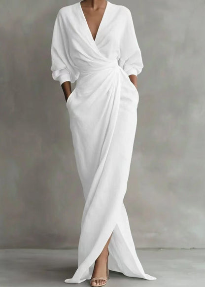 Women's Long Sleeve V Neck Dress Vintage Style 2