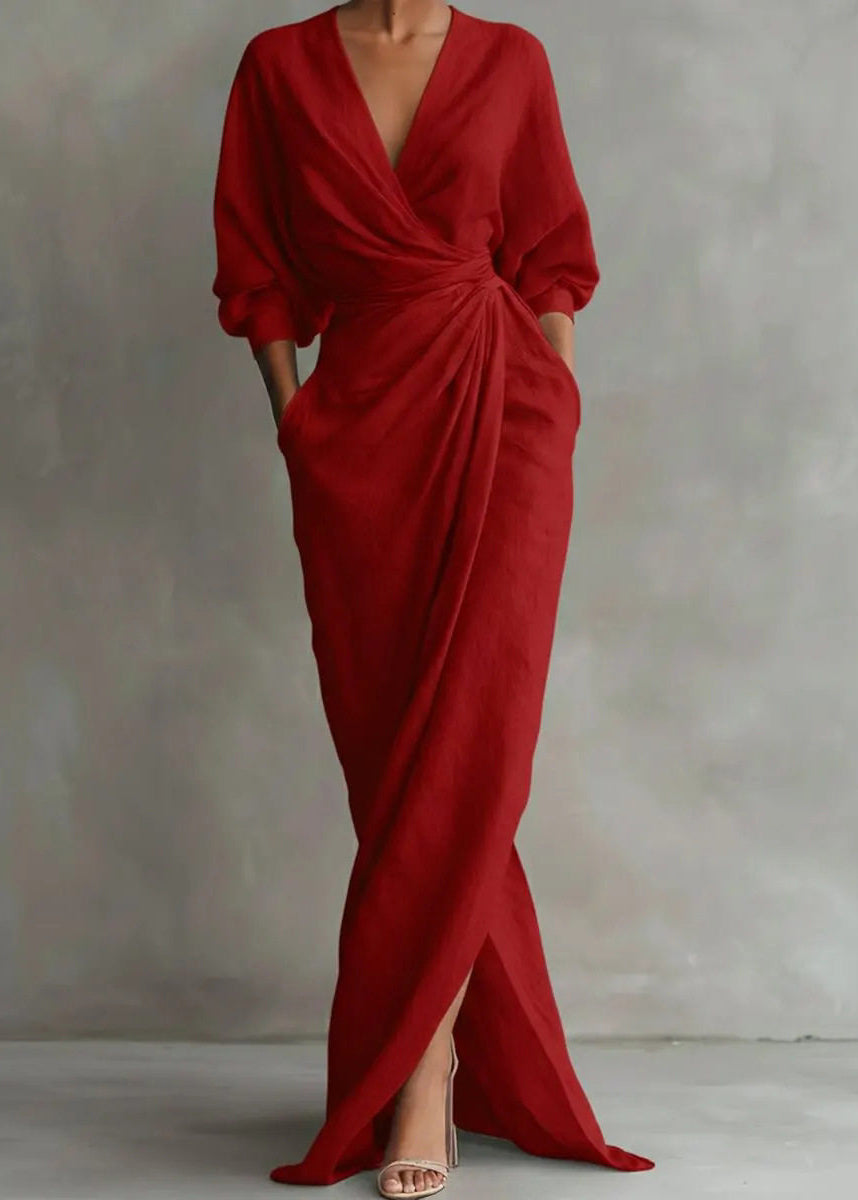 Women's Long Sleeve V Neck Dress Vintage Style 3