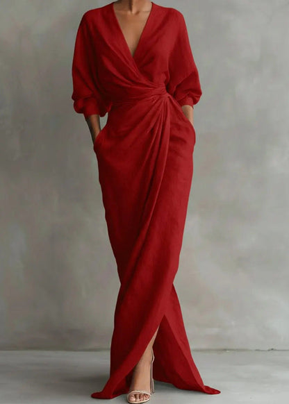 Women's Long Sleeve V Neck Dress Vintage Style 3