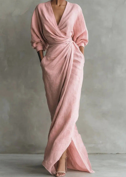 Women's Long Sleeve V Neck Dress Vintage Style 4