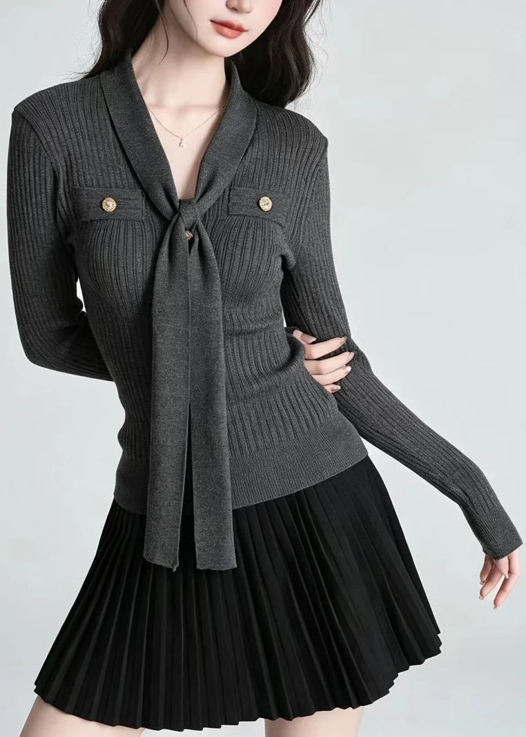 Women's Long Sleeve V Neck Knit Top Slim Fit 2
