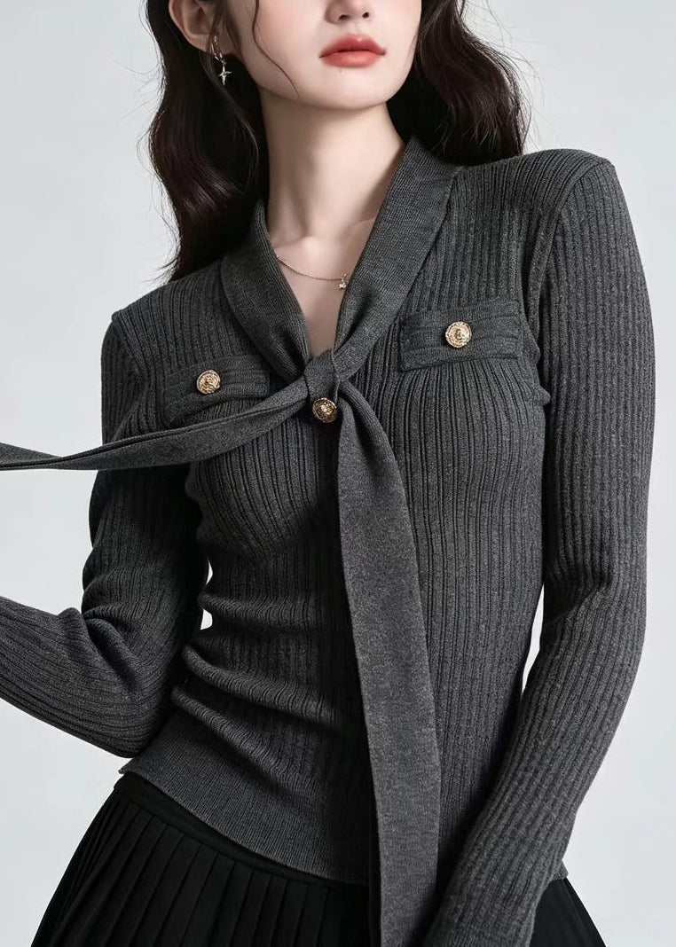 Women's Long Sleeve V Neck Knit Top Slim Fit 4