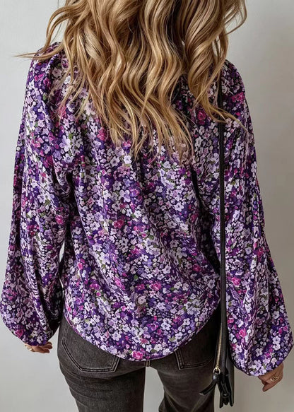 Women's Long Sleeve V Neck Printed Blouse 3