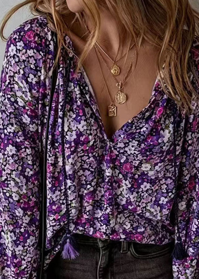 Women's Long Sleeve V Neck Printed Blouse 4