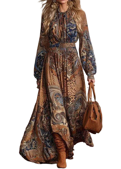 Women's Long Sleeve Vacation Dress O-Neck Printed 0