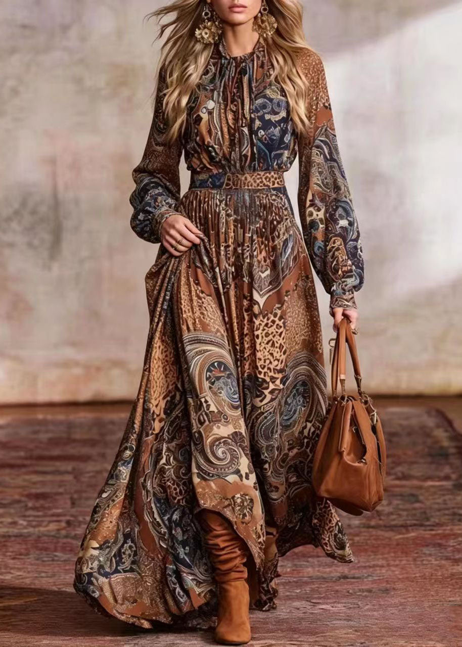 Women's Long Sleeve Vacation Dress O-Neck Printed 1