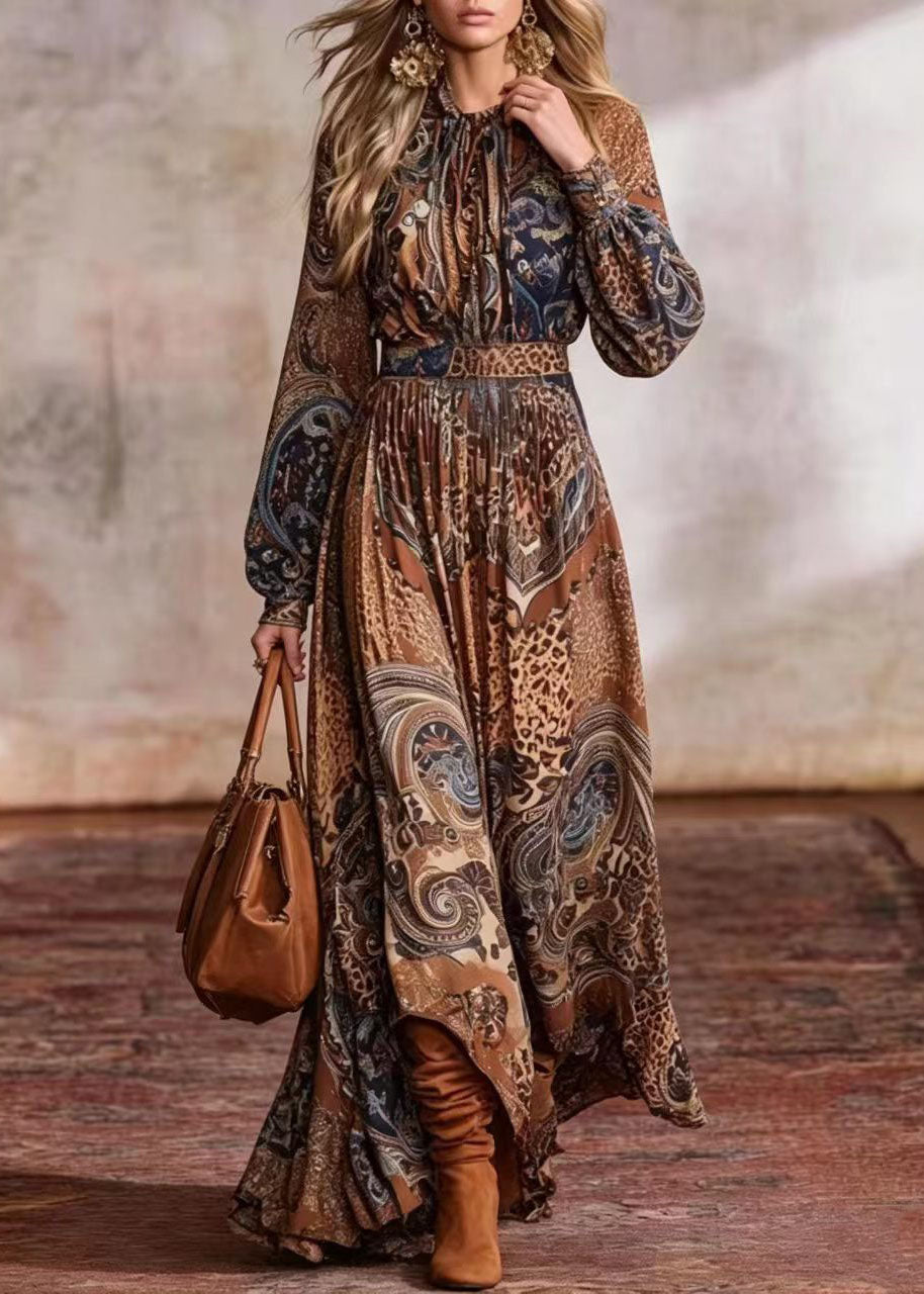 Women's Long Sleeve Vacation Dress O-Neck Printed 2