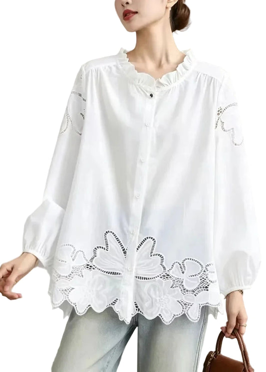 Women's Loose Top Ruffled Hollow Out Style 0
