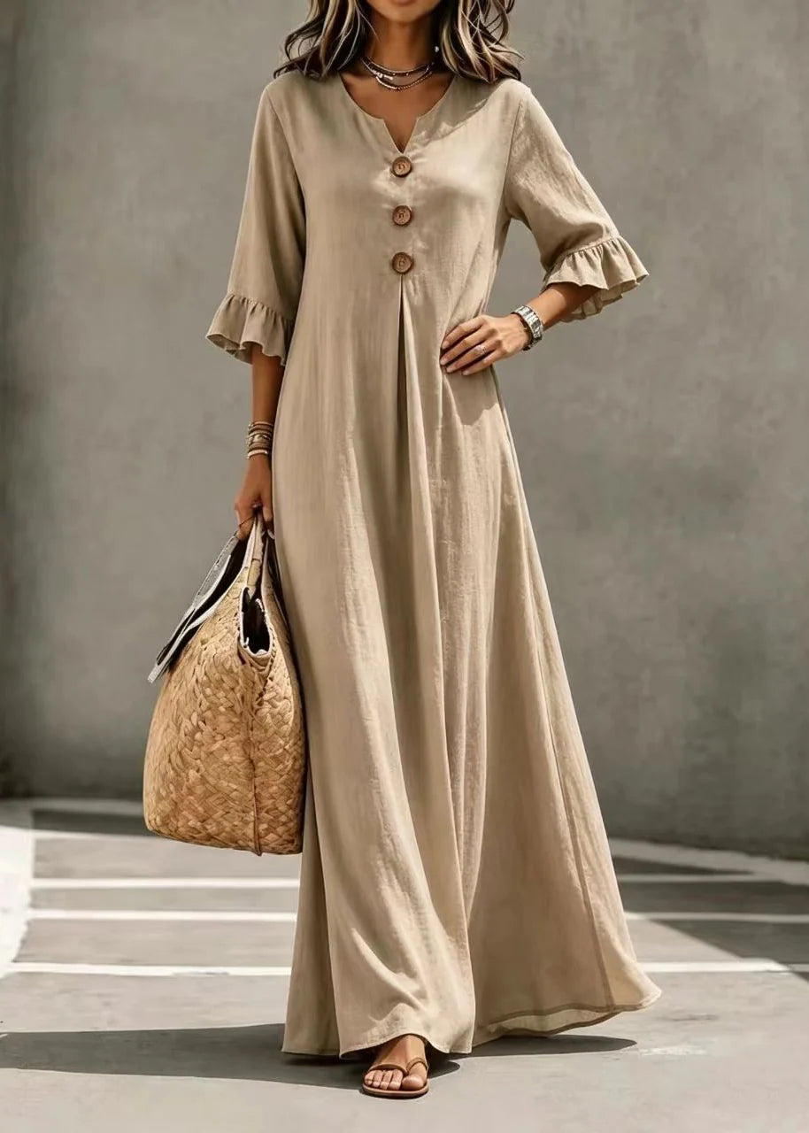 Women's Loose V Neck Button Dress Casual Fall Style 1