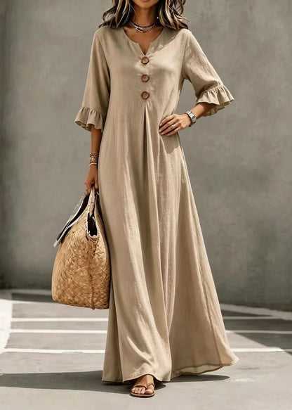 Women's Loose V Neck Button Dress Casual Fall Style 1