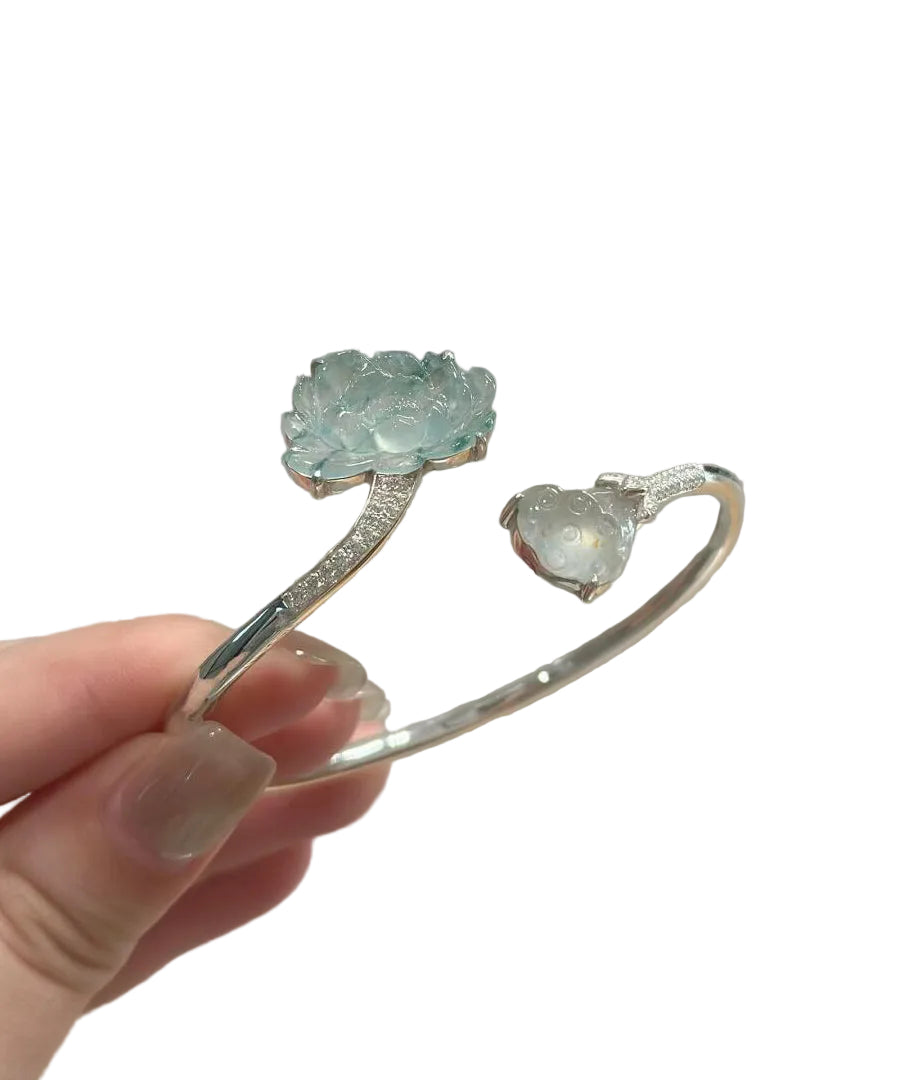 Women's Lotus Cuff Bracelet Sterling Silver Inspired Design 0