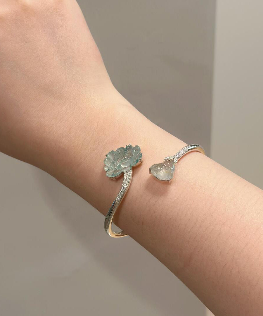 Women's Lotus Cuff Bracelet Sterling Silver Inspired Design 2