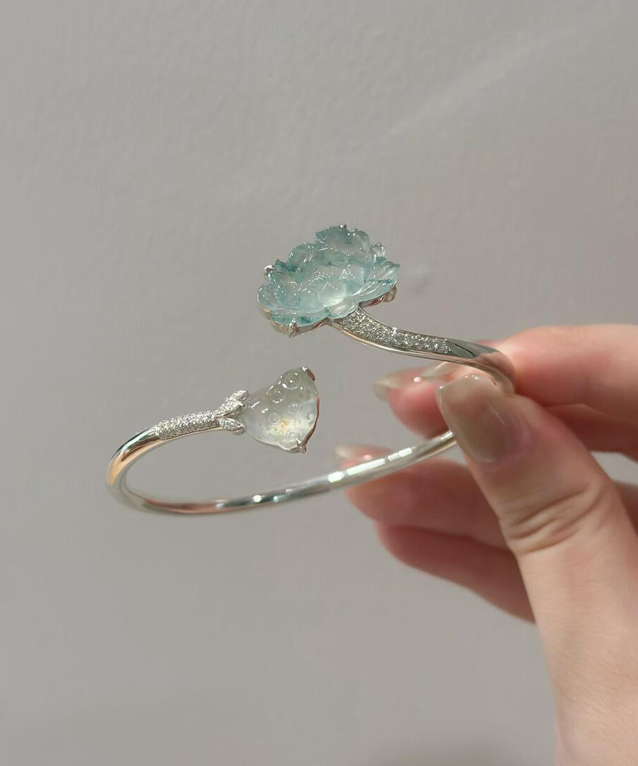 Women's Lotus Cuff Bracelet Sterling Silver Inspired Design 3