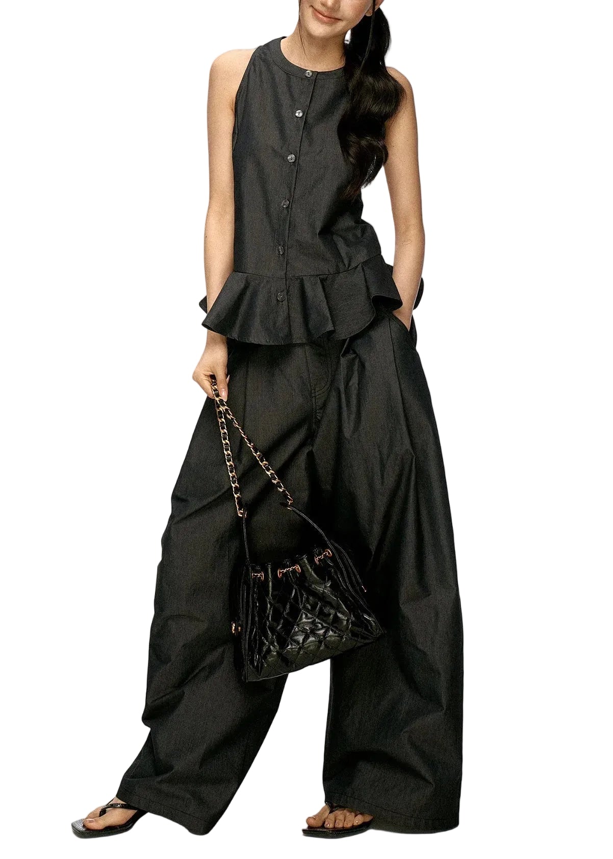 Women's Loungewear Set Sleeveless Ruffled Patchwork 0