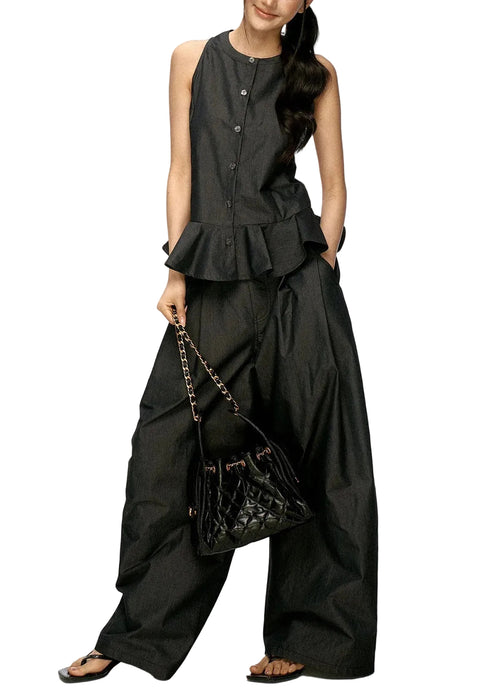 Women's Loungewear Set Sleeveless Ruffled Patchwork 0