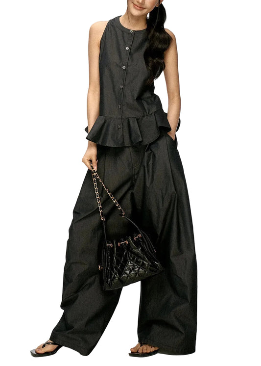 Women's Loungewear Set Sleeveless Ruffled Patchwork 0