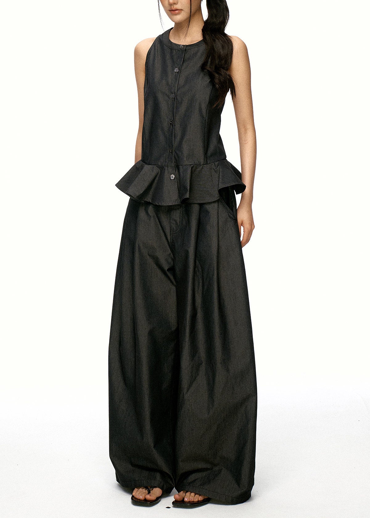 Women's Loungewear Set Sleeveless Ruffled Patchwork 1