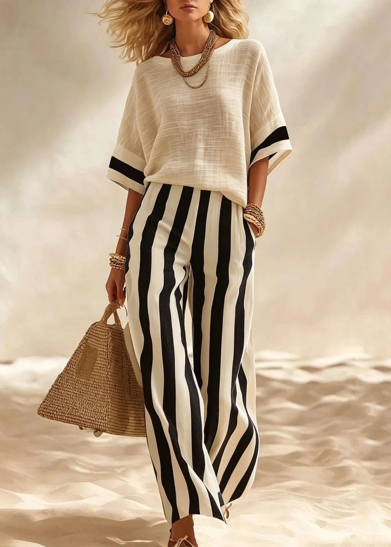 Women's Loungewear Set Striped Two-Piece Summer Style 1