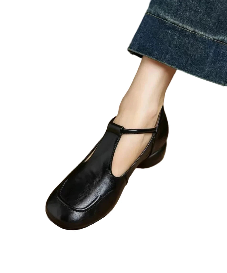 Women's Low Heel T-Strap Shoes Classic Style 0