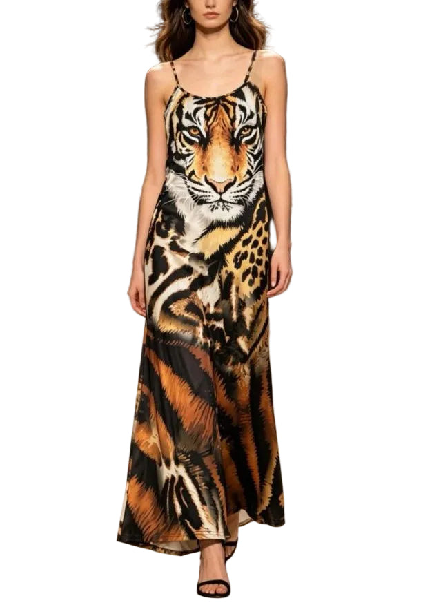 Women's Maxi Dress Animal Print Spaghetti Strap Summer Style 0