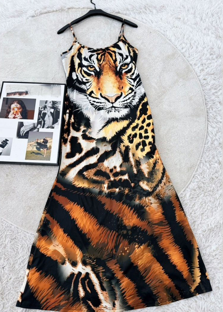 Women's Maxi Dress Animal Print Spaghetti Strap Summer Style 1