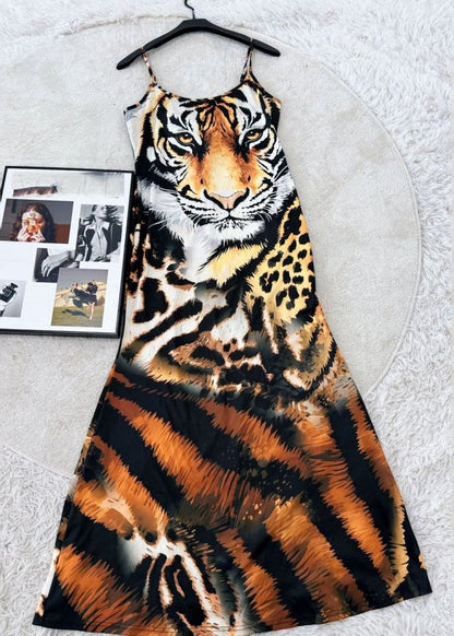 Women's Maxi Dress Animal Print Spaghetti Strap Summer Style 1