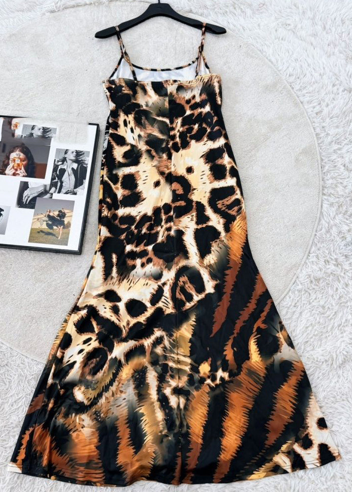 Women's Maxi Dress Animal Print Spaghetti Strap Summer Style 3