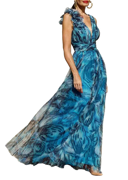 Women's Maxi Dress Bohemian Floral V Neck 0