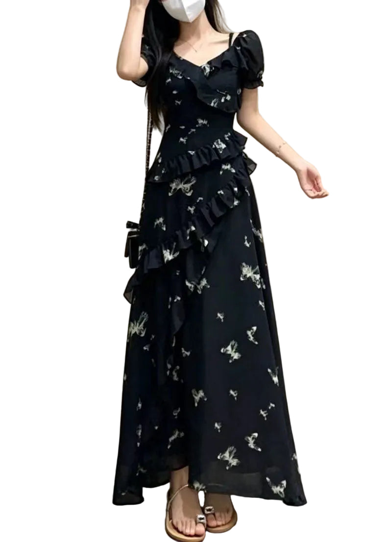 Women's Maxi Dress Bohemian Ruffled Print 0