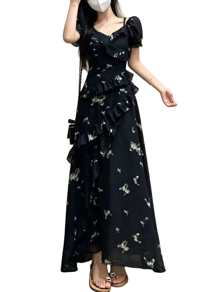 Women's Maxi Dress Bohemian Ruffled Print 0