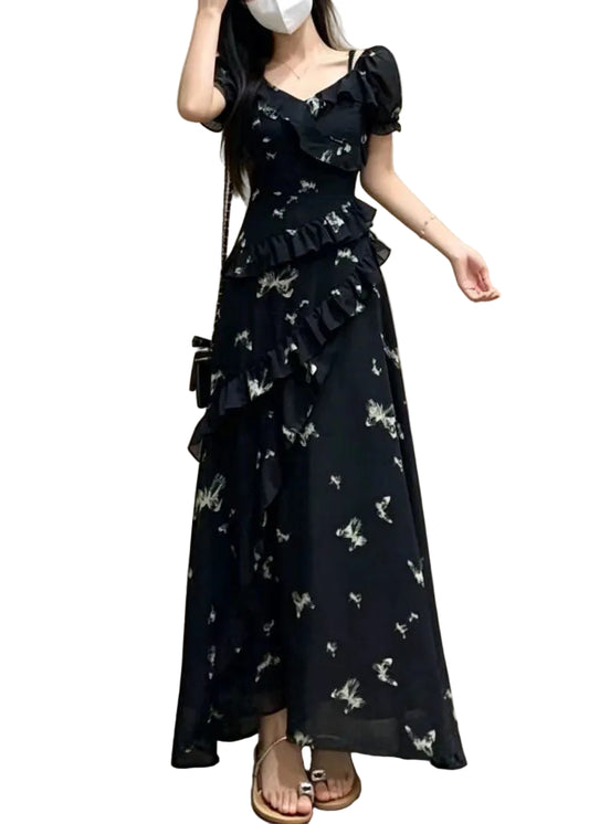 Women's Maxi Dress Bohemian Ruffled Print 0