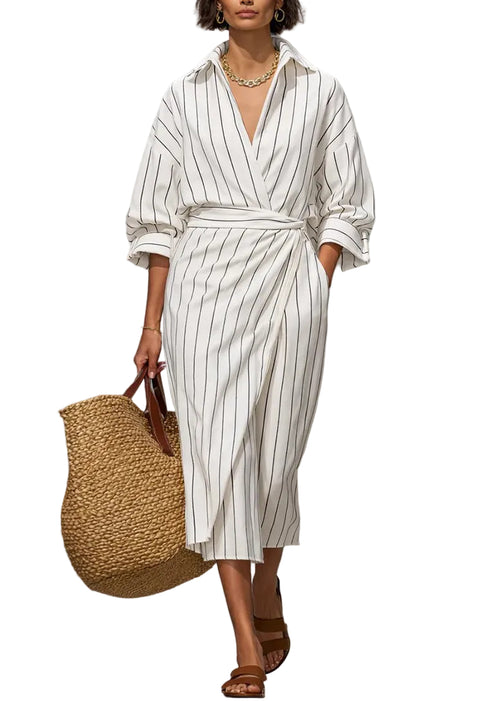 Women's Maxi Dress Casual Peter Pan Collar Tie Waist Short Sleeve 0