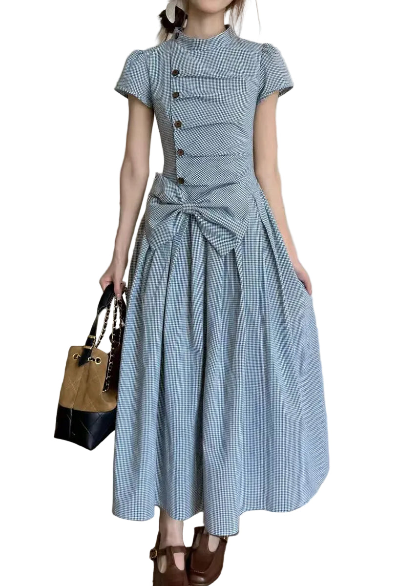Women's Maxi Dress Casual Plaid Short Sleeve 0
