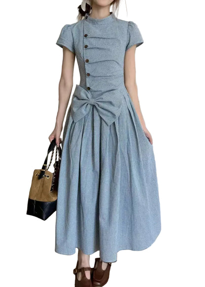 Women's Maxi Dress Casual Plaid Short Sleeve 0