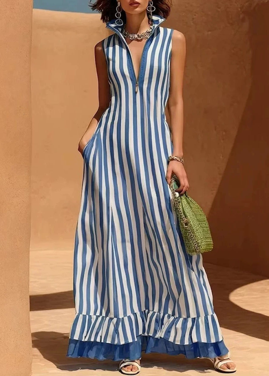 Women's Maxi Dress Casual Stand Collar Sleeveless 0