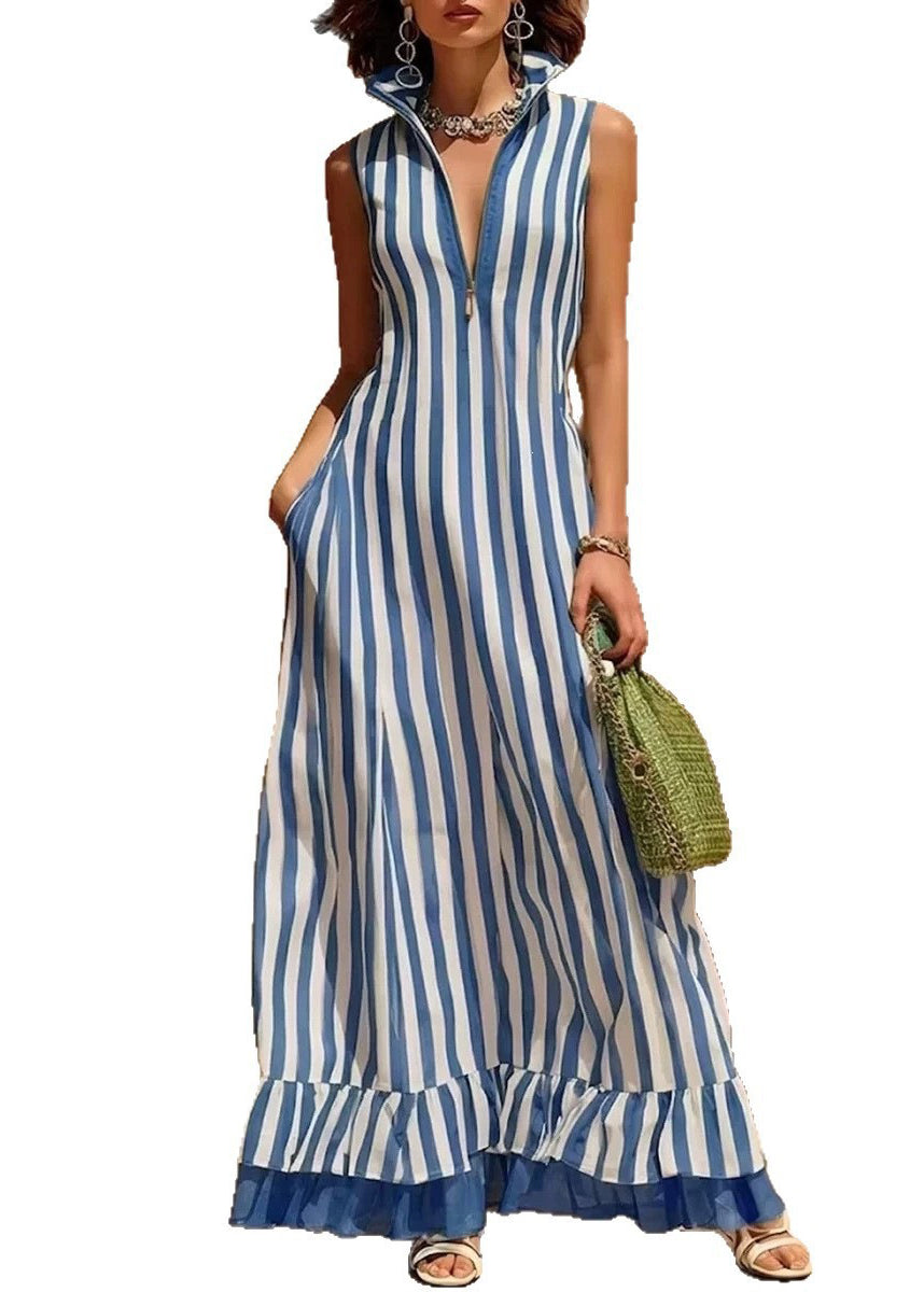 Women's Maxi Dress Casual Stand Collar Sleeveless 4