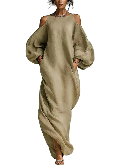 Women's Maxi Dress Cold Shoulder Lantern Sleeve 0