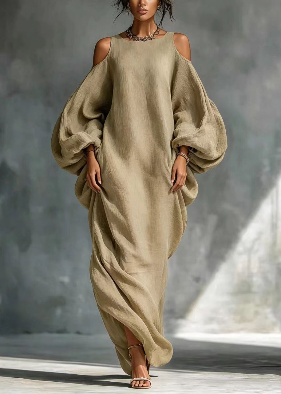 Women's Maxi Dress Cold Shoulder Lantern Sleeve 1