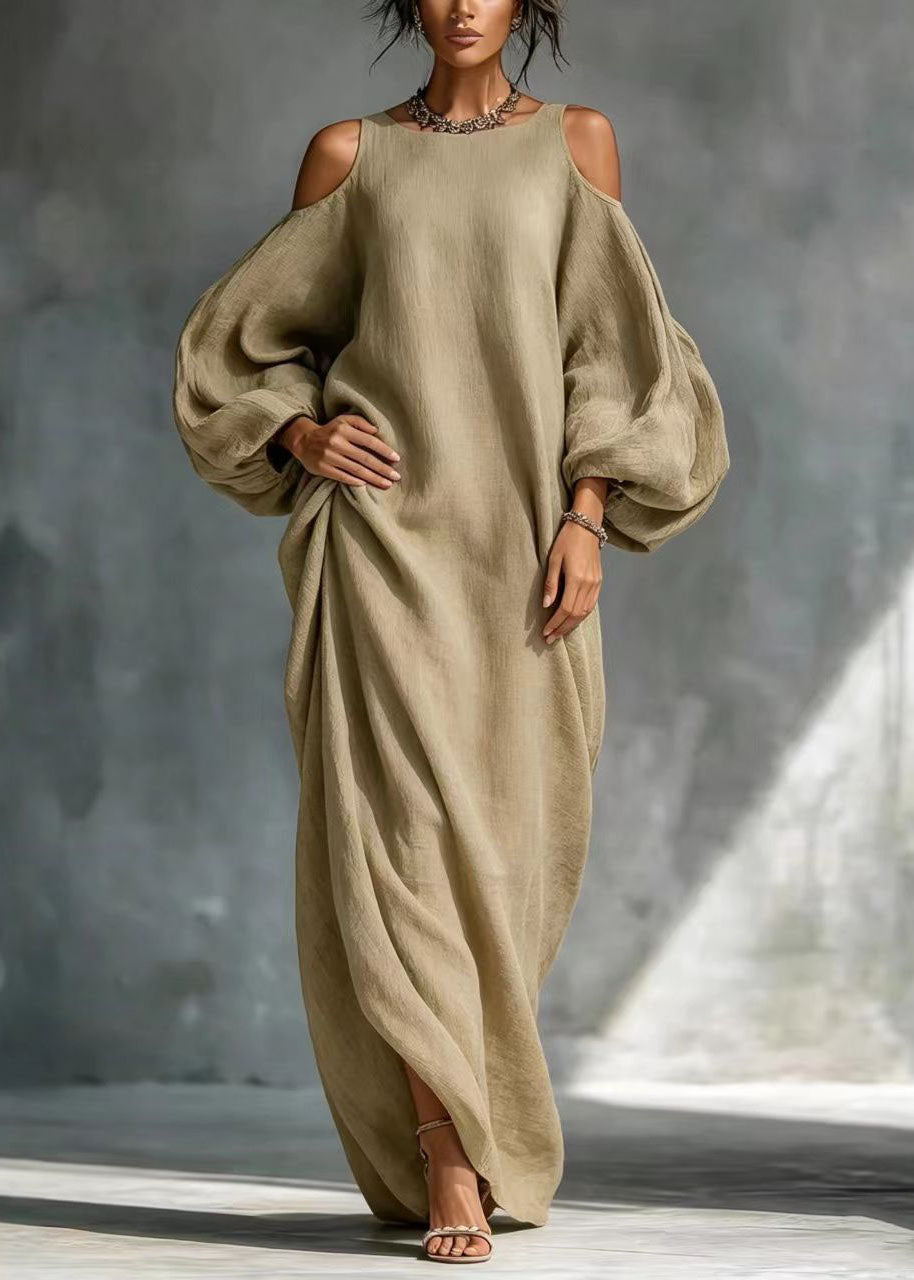Women's Maxi Dress Cold Shoulder Lantern Sleeve 2