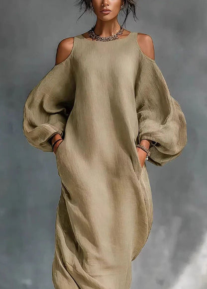 Women's Maxi Dress Cold Shoulder Lantern Sleeve 3