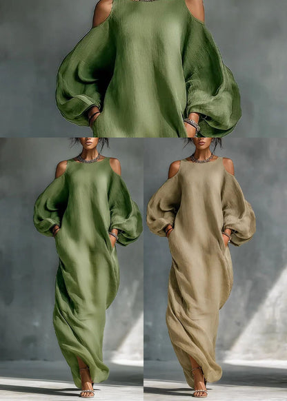 Women's Maxi Dress Cold Shoulder Lantern Sleeve 4