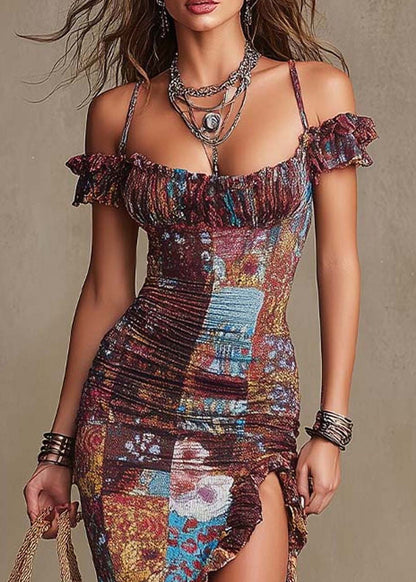 Women's Maxi Dress Cold Shoulder Ruffled Asymmetrical Design 3