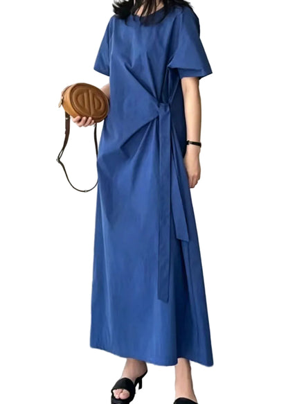Women's Maxi Dress Fitted O-Neck Lace-Up Summer Style 0