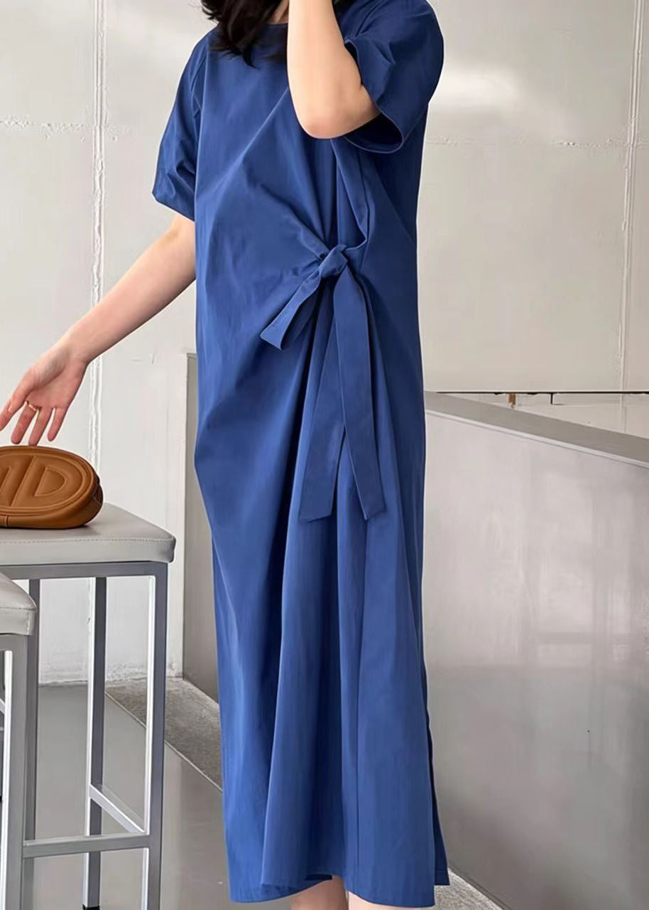 Women's Maxi Dress Fitted O-Neck Lace-Up Summer Style 2
