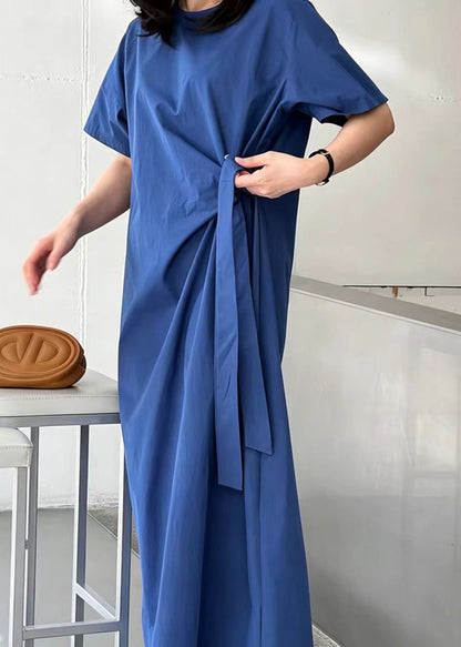 Women's Maxi Dress Fitted O-Neck Lace-Up Summer Style 3