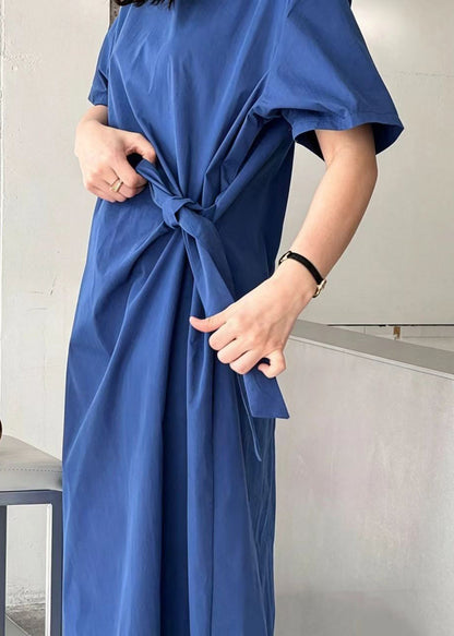 Women's Maxi Dress Fitted O-Neck Lace-Up Summer Style 4