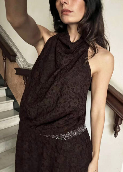 Women's Maxi Dress Halter Backless Lace Style 3
